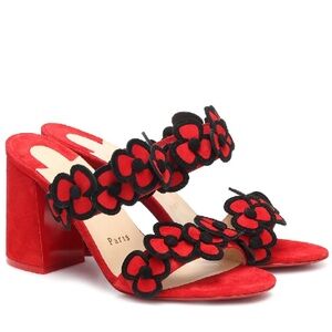 Christian Louboutin Tres Pansy floral red sandals RETAIL 995